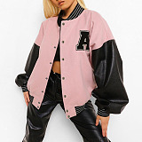 Pink Black Baseball Uniform Velvet Thick Coat HYDL2579-7