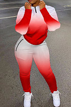 Red Women's Positioning Printing Stand Collar Pants Sets YSH86275-2