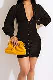 Blue Sexy Night Club Long Sleeve Single-Breasted Ruffle Dress DN8647-1