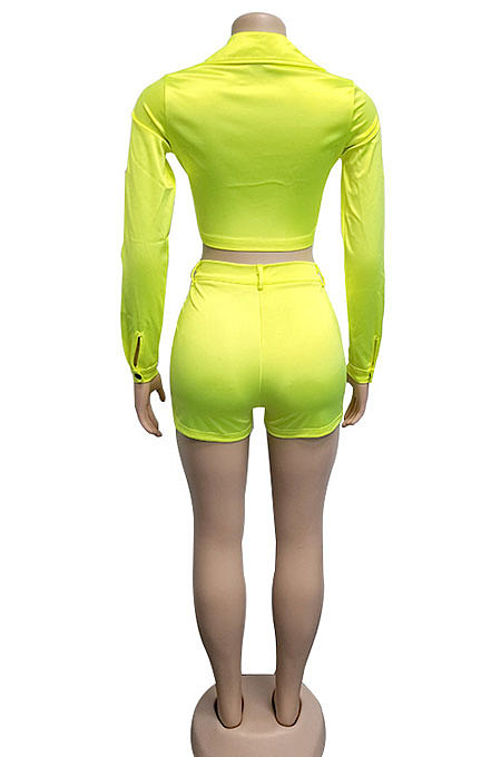 Neon Pink Euramerican Pure Color Fashion Shorts Sets XZ3244-3