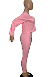 Purple Casual Solid Long Sleeve Plus Size Women Sporty Pants Sets LML128-10