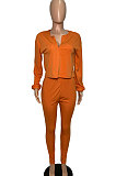 Orange Casual Solid Long Sleeve Plus Size Women Sporty Pants Sets LML128-5