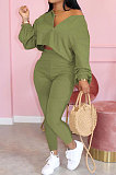 Orange Casual Solid Long Sleeve Plus Size Women Sporty Pants Sets LML128-5