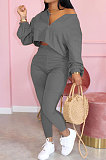 Peacock Blue Casual Solid Long Sleeve Plus Size Women Sporty Pants Sets LML128-7