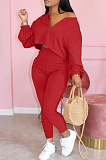 Peacock Blue Casual Solid Long Sleeve Plus Size Women Sporty Pants Sets LML128-7