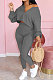 Dark Gray Casual Solid Long Sleeve Plus Size Women Sporty Pants Sets LML128-9