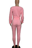 Rose Red Casual Solid Long Sleeve Plus Size Women Sporty Pants Sets LML128-6