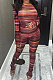 Red Women's Fashion Printing Round Collar Long Sleeve Bodycon Tops Skinny Wide Leg Pants Sets BLG186251