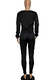 Army Green Casual Solid Long Sleeve Plus Size Women Sporty Pants Sets LML128-8