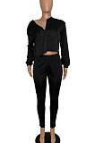 Purple Casual Solid Long Sleeve Plus Size Women Sporty Pants Sets LML128-10
