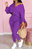 Rose Red Casual Solid Long Sleeve Plus Size Women Sporty Pants Sets LML128-6