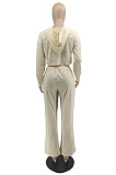 Dark Green Casual Long Sleeve Cardigan Coat Wide Leg Pants Sport Plain Suits MTY6597-1