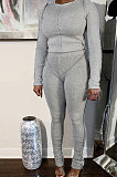 Black Women's Long Sleeve Round Neck Tops Pencil Pants Both Sides Weaw Plain Suit DN8650-3