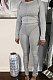 White Grey Women's Long Sleeve Round Neck Tops Pencil Pants Both Sides Weaw Plain Suit DN8650-2