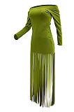 Black Sexy Cute Tassel Off Shoulder Long Sleeve Slim Fitting Dress MTY6598-1