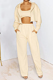 Dark Green Casual Long Sleeve Cardigan Coat Wide Leg Pants Sport Plain Suits MTY6597-1