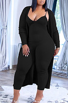 Black Wholesale Women's Condole Belt Strapless Jumpsuits+Cardigan Long Coat MTY6590-1