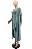 Pea Green Wholesale Women's Condole Belt Strapless Jumpsuits+Cardigan Long Coat MTY6590-2