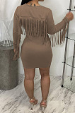 Champagne Modest New Tassel Long Sleeve Collect Waist Hip Dress MTY6601-1