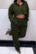 Dark Green Casual Long Sleeve Cardigan Coat Wide Leg Pants Sport Plain Suits MTY6597-1