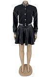 Red Casual Sport Leather Spliced Long Sleeve Jacket Mini Skirts Baseball Uniform Suits DN8649-5