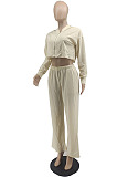 Black Green Casual Long Sleeve Cardigan Coat Wide Leg Pants Sport Plain Suits MTY6597-2