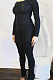 Black Women's Long Sleeve Round Neck Tops Pencil Pants Both Sides Weaw Plain Suit DN8650-3