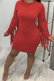Red Modest New Tassel Long Sleeve Collect Waist Hip Dress MTY6601-4