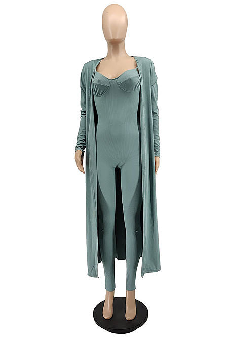 Black Wholesale Women's Condole Belt Strapless Jumpsuits+Cardigan Long Coat MTY6590-1