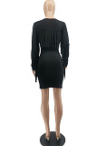 Champagne Modest New Tassel Long Sleeve Collect Waist Hip Dress MTY6601-1