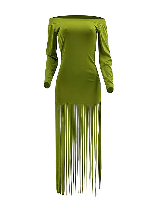 Black Sexy Cute Tassel Off Shoulder Long Sleeve Slim Fitting Dress MTY6598-1