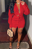 Coffee Womenswear Casual Pure Color Sexy Shirt  Button Skirts Two-Piece AA5219-6