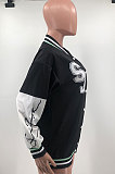 Black Women's Euramerican Fashion Casual Cardigan Long Sleeve Printing Outerwear HYM86818-1