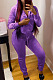 Purple Casual Simple Velvet Long Sleeve Zipper Hoodie Skinny Pants Plain Suit PU6801-2