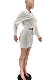 Black Womenswear Casual Pure Color Sexy Shirt  Button Skirts Two-Piece AA5219-5