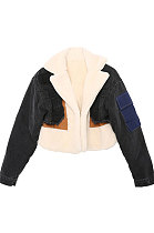 Black High Quality Fashion Velvet Jeans Spliced Winter Zipper Coat LWJ10205-4