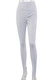 Gray Euramerican Women's Tight Hip Ruffle Joker Leggings Long Pants HJJ20120-1