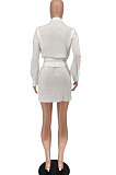 Cyan Womenswear Casual Pure Color Sexy Shirt  Button Skirts Two-Piece AA5219-7