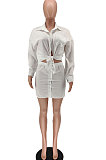 Coffee Womenswear Casual Pure Color Sexy Shirt  Button Skirts Two-Piece AA5219-6