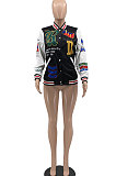 Green Women's Color Matching Press Buttons Fashion Printing Ribber Baseball Uniform Outerwear MLM9081-2