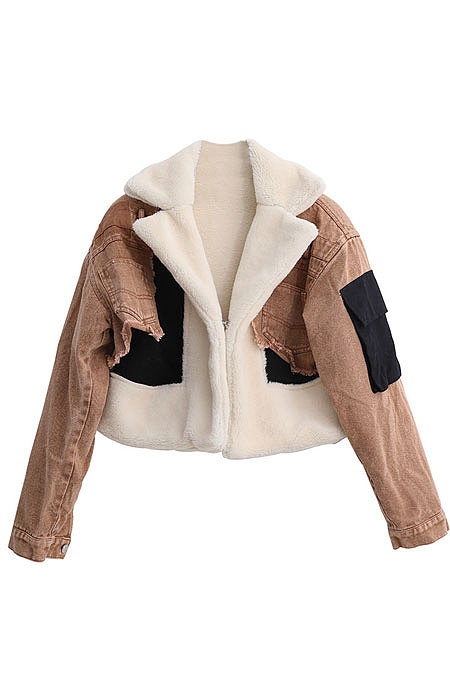 Dark Blue High Quality Fashion Velvet Jeans Spliced Winter Zipper Coat LWJ10205-1
