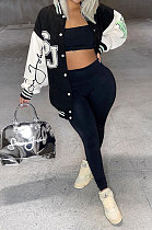 Black Women's Euramerican Fashion Casual Cardigan Long Sleeve Printing Outerwear HYM86818-1