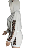 Women Hoodie Leopard Spliced Sport Shrts Sets HDLY8018