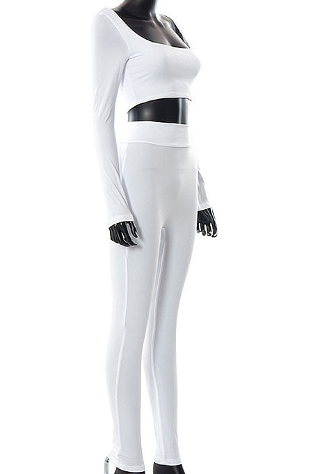 Apricot Euramerican Women's Autumn Pure Color Long Sleeve High Waist Tight Pants Sets MXXB572-3