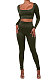 Olive Green Women Fashion Solid Color Long Sleeve Square Neck High Waist Long Pants Sets WMDZ834-4