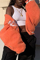 Orange Euramerican Winter Sherpa Letters Printing Velvet Outerwear LGF196462