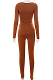 Black Euramerican Women's Autumn Pure Color Long Sleeve High Waist Tight Pants Sets MXXB572-1