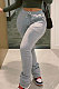 Gray Women's High Waist Pure Color Ruffle Drawsting Casual Long Pants YFF0618-1