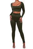 White Women Fashion Solid Color Long Sleeve Square Neck High Waist Long Pants Sets WMDZ834-1