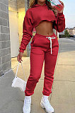 Yellow Autumn Winter Hoodie Solid Color Thick Dew Waist Casual Pants Sets XA8037-2